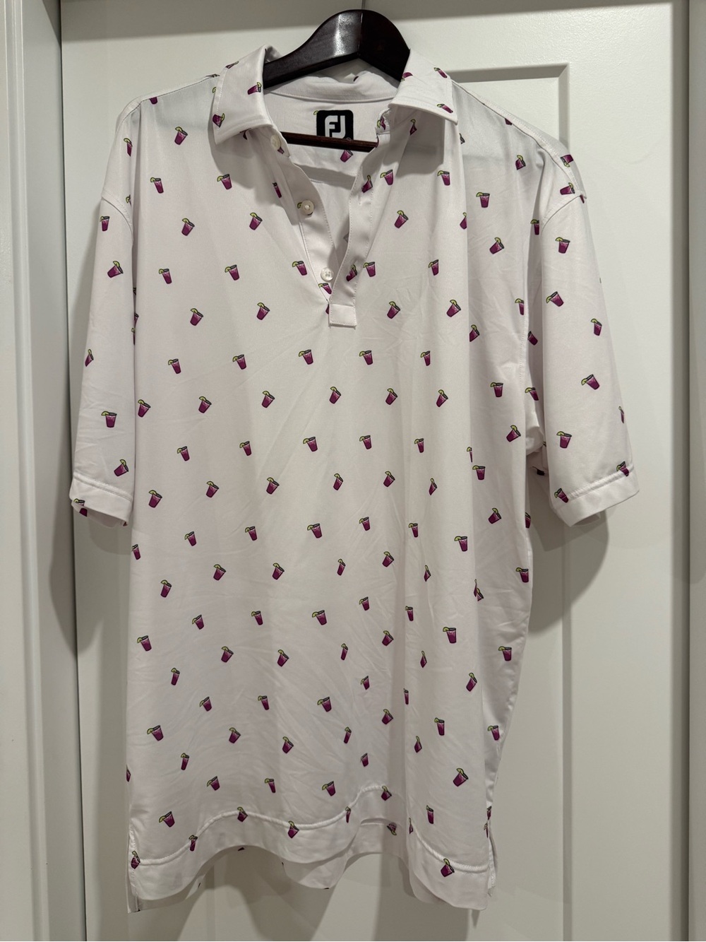 Men’s FootJoy White Polo with Pink Cup Print - size XL